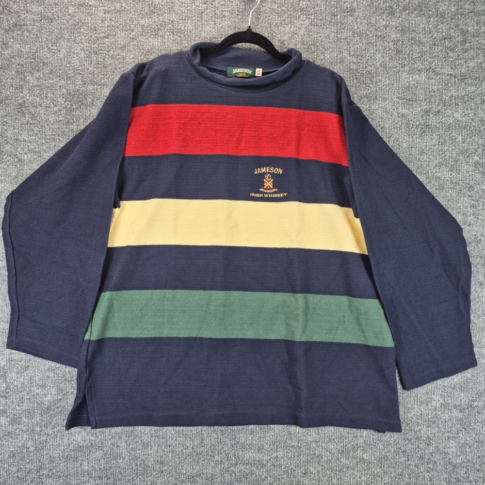 Jameson Irish Whiskey Long Sleeve Striped Embroidered Logo XL Navy Blue Mens